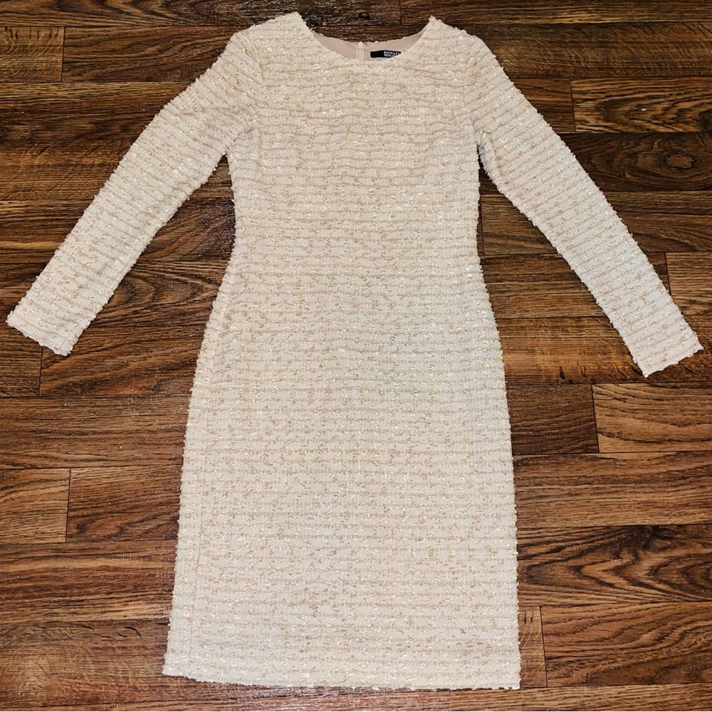 Badgley Mischka Champagne Sequin Long Sleeve Midi Dress - Picture 2 of 5